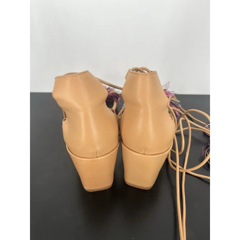 Rebecca Minkoff Camel Isla‎ Tassel Gladiator Laceup Heels Pumps Shoes sz 8M